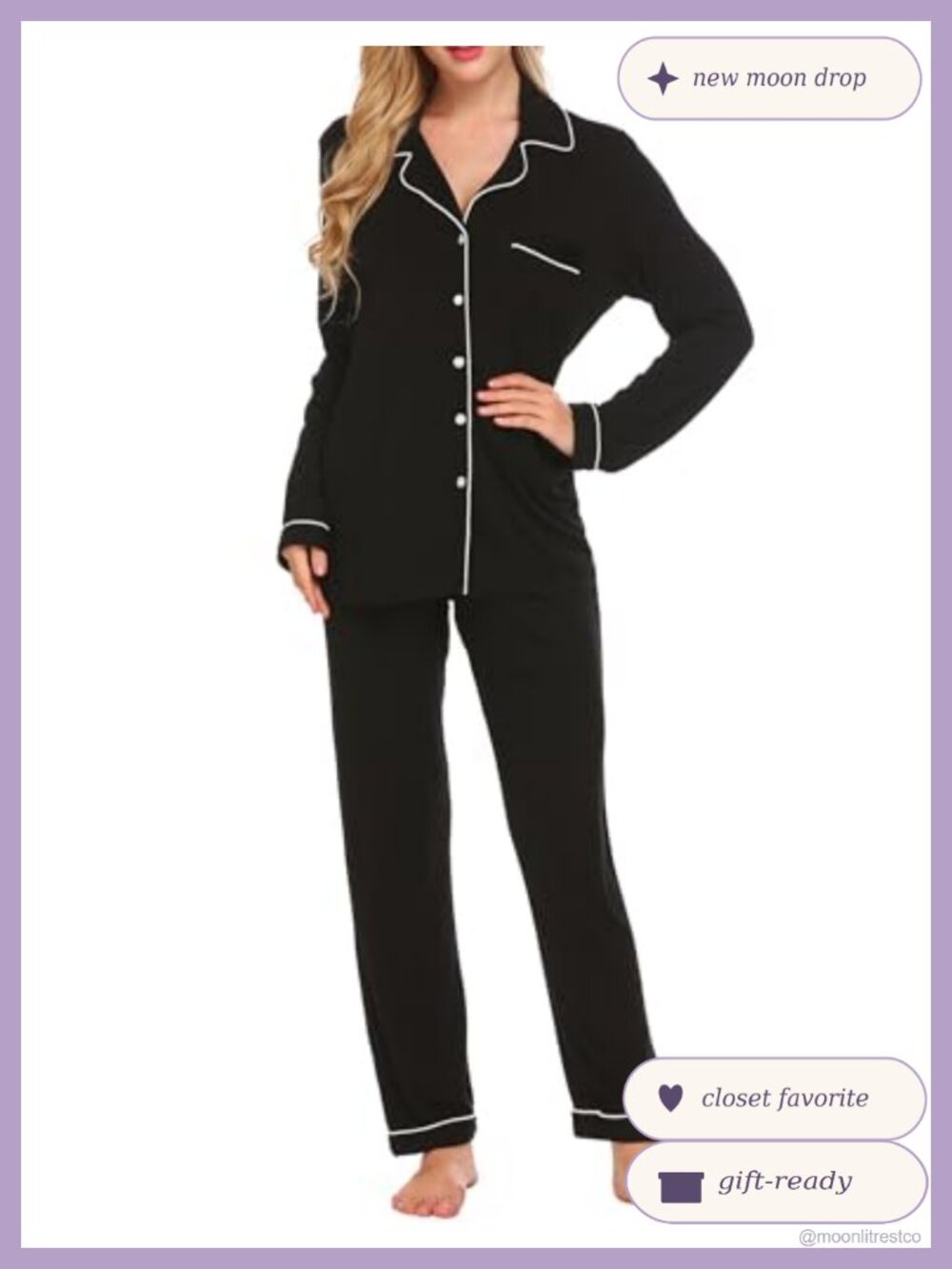 Ekouaer Women's Long Sleeve Button Down Pajama Set Loungewear Sleepwear